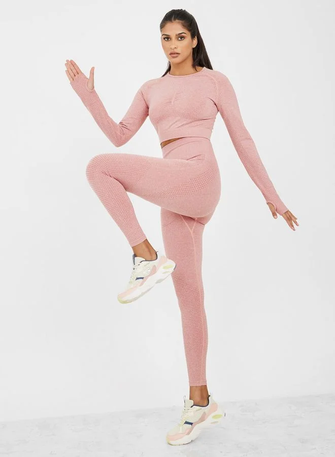 Styli Active Seamless Ruched Front Thumbhole Detail Top and Leggings Set