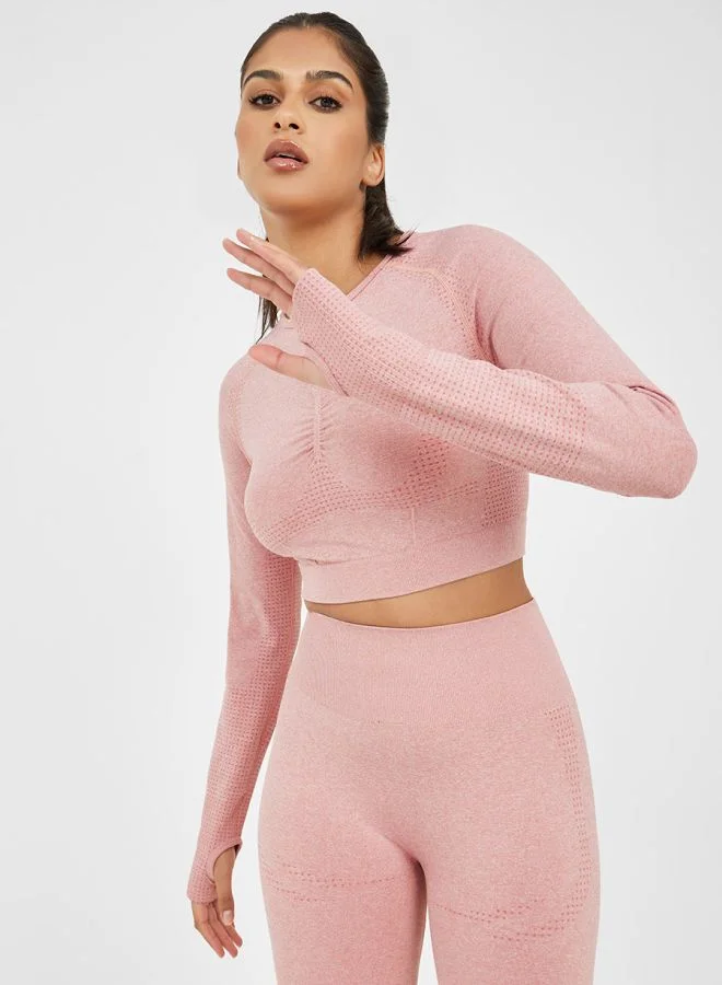 Styli Active Seamless Ruched Front Thumbhole Detail Top and Leggings Set