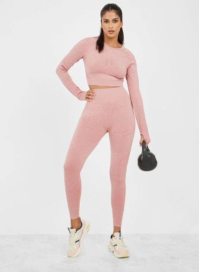 Styli Active Seamless Ruched Front Thumbhole Detail Top and Leggings Set