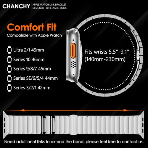 CHANCHY Stainless Steel Band for Apple Watch Ultra 3 Band, Apple Watch Ultra 2/1 49mm 46mm 45mm 44mm, Metal Strap Link Bracelet with Folding Clasp for Apple Watch Series 11 10 9 8 7 6 5 4 SE3, Silver - Image 5