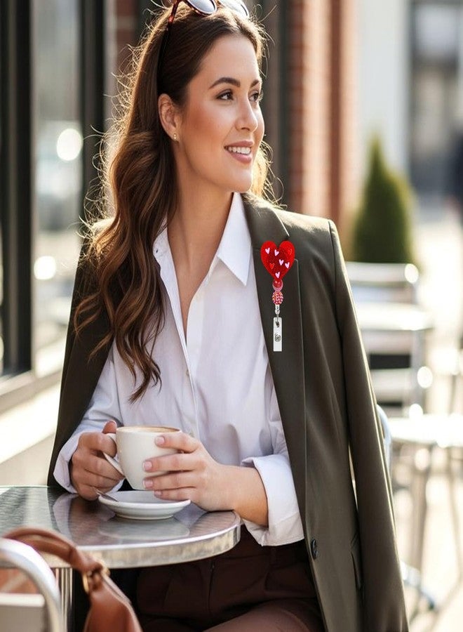 بكرة شارة عيد الحب، حامل بطاقة اسم قابل للسحب على شكل قلب أحمر، مشبك شارة لامع من الأكريليك، بكرة شارة مزخرفة على شكل قلب، حامل شارة عيد الحب للأطباء والممرضات والمعلمين والطلاب، هدية عيد الميلاد - Image 4