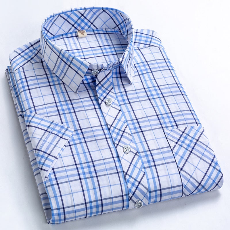 Foreign trade summer plaid shirt men's slim breathable thin shirt Korean fashion Men's plaid short sleeve shirt men - Image 1