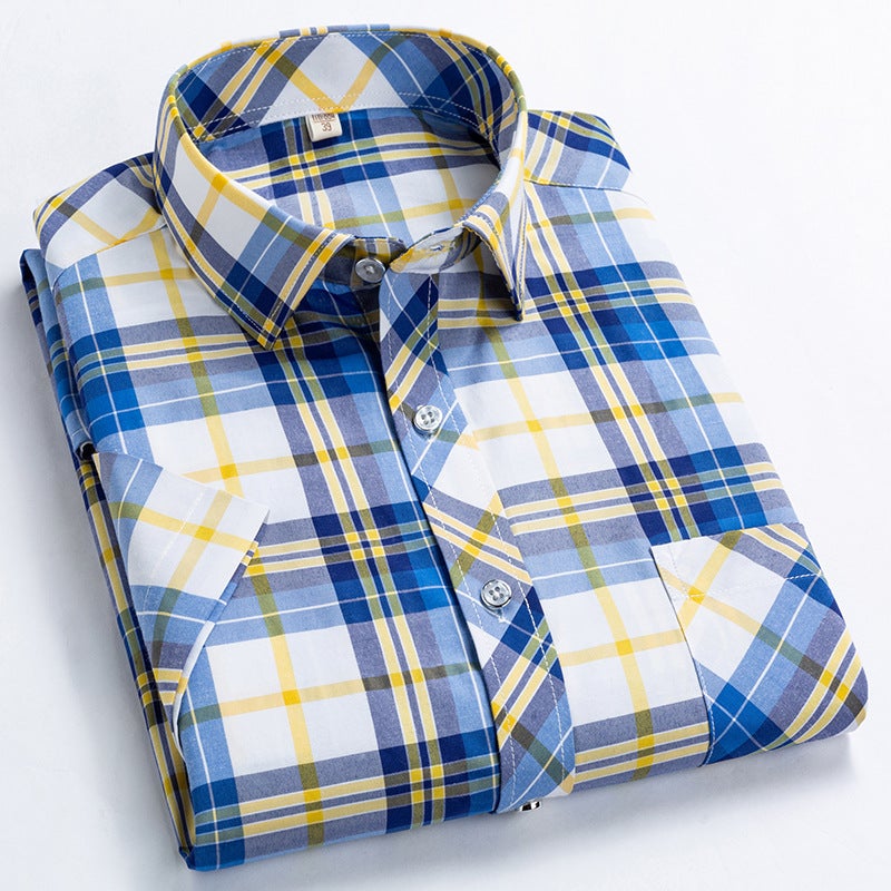 Foreign trade summer plaid shirt men's slim breathable thin shirt Korean fashion Men's plaid short sleeve shirt men - Image 5