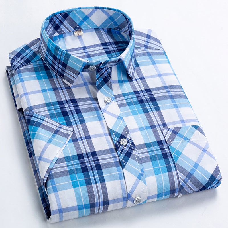 Foreign trade summer plaid shirt men's slim breathable thin shirt Korean fashion Men's plaid short sleeve shirt men - Image 3