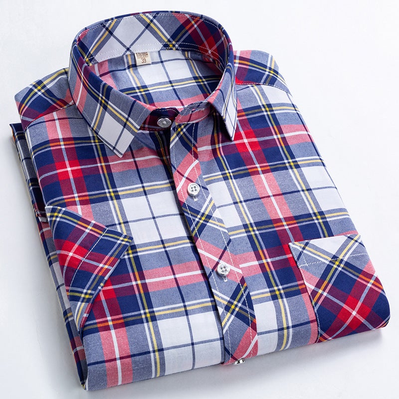 Foreign trade summer plaid shirt men's slim breathable thin shirt Korean fashion Men's plaid short sleeve shirt men - Image 4