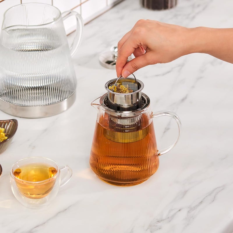 Karaca Keops XL Borosilicate Glass Teapot with Infuser and Lid for Stovetop, Transparent Silver, 1L Tea Pot & 2L Tea Kettle Set for Loose Leaf & Herbal, Dishwasher Safe - Image 5