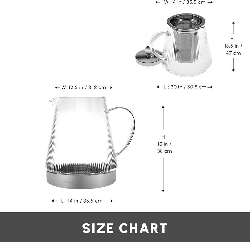 Karaca Keops XL Borosilicate Glass Teapot with Infuser and Lid for Stovetop, Transparent Silver, 1L Tea Pot & 2L Tea Kettle Set for Loose Leaf & Herbal, Dishwasher Safe - Image 3