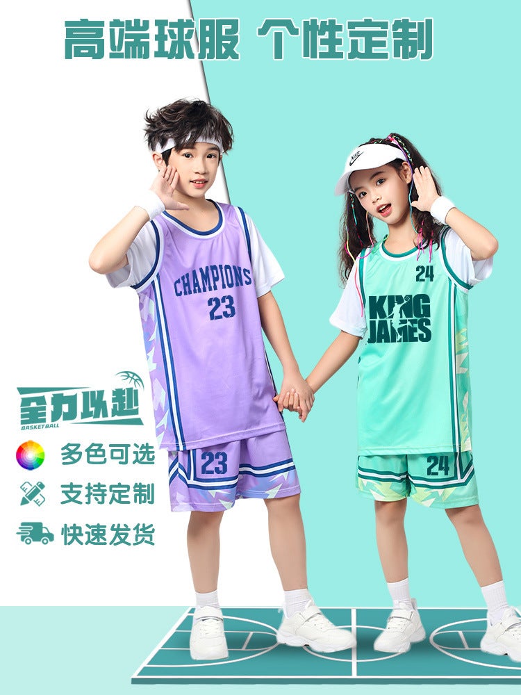 Summer High-End Basketball Uniform Suit Fake Two-Piece Boys Jersey Team Uniform Quick-Drying Breathable Fabric Competition Training Suit - Image 2