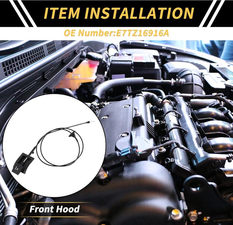 REPAIROCK 1 Pcs Hood Latch Release Cable for Ford F-150 F250 F350 Bronco 1987-1991 Front Hood Release Cable Hood Lock Control Cable No.E7TZ16916A Black - Image 2