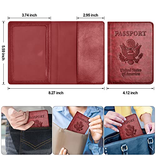 Eoehro Passport and Vaccine Card Holder Combo with Vaccine Card Slot, Passport Wallet/ Cover/Case/Holder for Women and Men（AC-Wine red） - Image 3