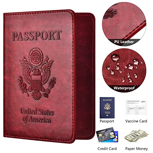 Eoehro Passport and Vaccine Card Holder Combo with Vaccine Card Slot, Passport Wallet/ Cover/Case/Holder for Women and Men（AC-Wine red） - Image 4