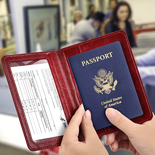 Eoehro Passport and Vaccine Card Holder Combo with Vaccine Card Slot, Passport Wallet/ Cover/Case/Holder for Women and Men（AC-Wine red） - Image 2