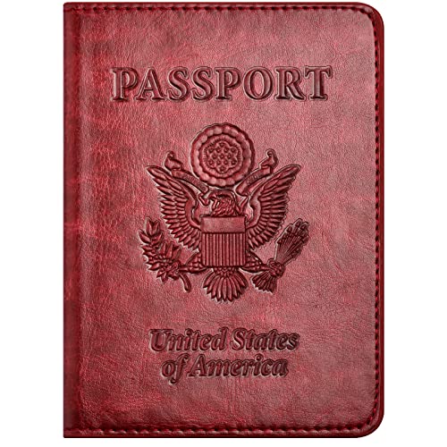 Eoehro Passport and Vaccine Card Holder Combo with Vaccine Card Slot, Passport Wallet/ Cover/Case/Holder for Women and Men（AC-Wine red） - Image 1