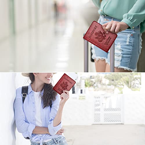 Eoehro Passport and Vaccine Card Holder Combo with Vaccine Card Slot, Passport Wallet/ Cover/Case/Holder for Women and Men（AC-Wine red） - Image 5