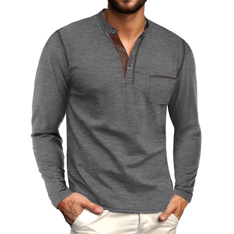 Sailwind Men's Henley Shirts Long Sleeve Button T-Shirt Casual Stylish Cotton Pullover Shirt with Pocket Dark Gray - Image 3