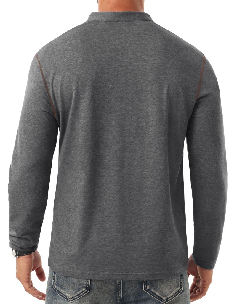 Sailwind Men's Henley Shirts Long Sleeve Button T-Shirt Casual Stylish Cotton Pullover Shirt with Pocket Dark Gray - Image 5