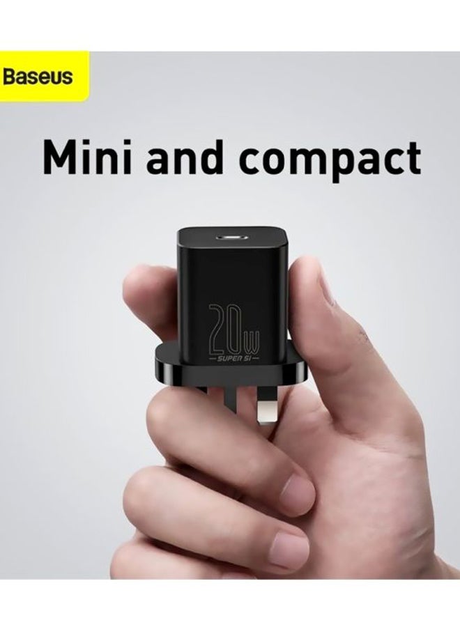 بيسوس طقم شاحن بمقبس جداري ومنفذ USB مع كابل Lightning بمنفذ Type C يدعم الشحن السريع بتقنية PD وقدرة 20 وات متوافق مع آي باد 9 الجديد وآي باد برو 2021 وهواتف آيفون 13/13 برو/13 برو ماكس/13 ميني/12 برو/11 برو أسود - Image 4