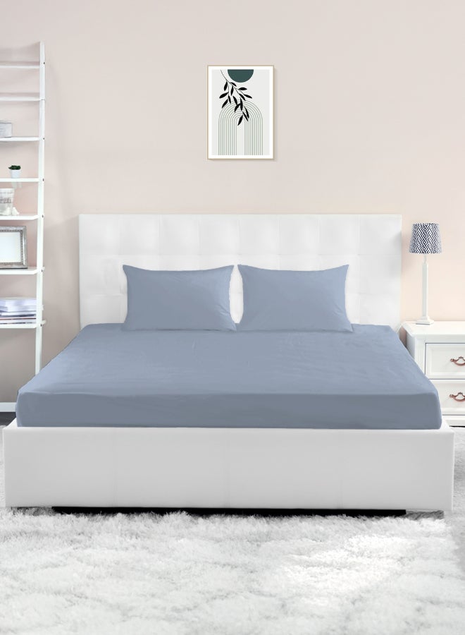 Super King Size Fitted Sheet | Soft 400TC Sateen Cotton Material | Sky Blue Color | 1 Fitted Sheet 200 X 200 Cm With 40 Cm Deep Pocket| Suitable For Super King Size Mattress