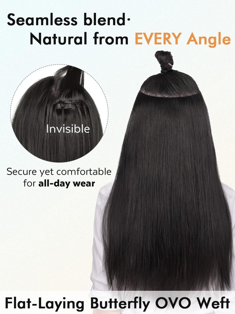 WIGNEE Glueless Butterfly OVO Weft Hair Extensions Human Hair 100% Remy Hair Weft Black Hair Extensions Human Hair 18 Inch Invisible Genius Micro Bead Real Human Hair Extensions for Strong Volume(1B) - Image 3