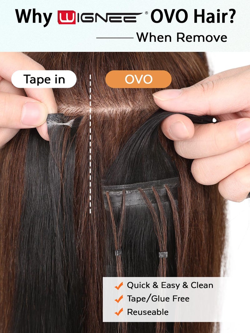 WIGNEE Glueless Butterfly OVO Weft Hair Extensions Human Hair 100% Remy Hair Weft Black Hair Extensions Human Hair 18 Inch Invisible Genius Micro Bead Real Human Hair Extensions for Strong Volume(1B) - Image 5