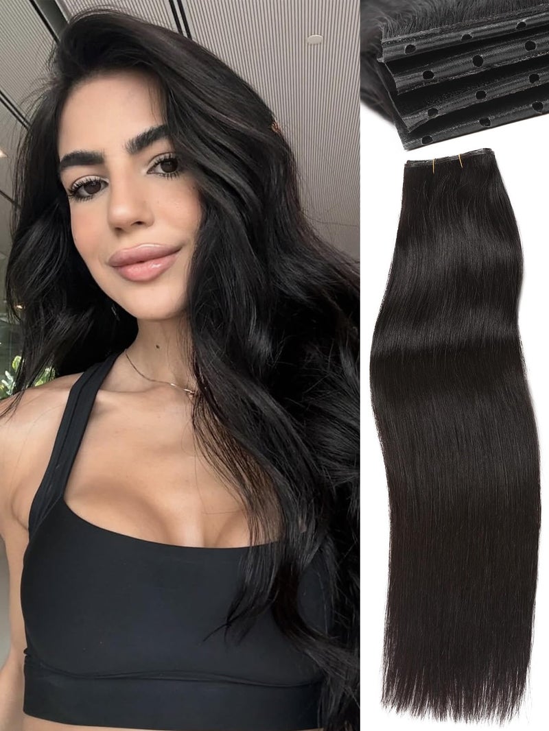 WIGNEE Glueless Butterfly OVO Weft Hair Extensions Human Hair 100% Remy Hair Weft Black Hair Extensions Human Hair 18 Inch Invisible Genius Micro Bead Real Human Hair Extensions for Strong Volume(1B) - Image 1