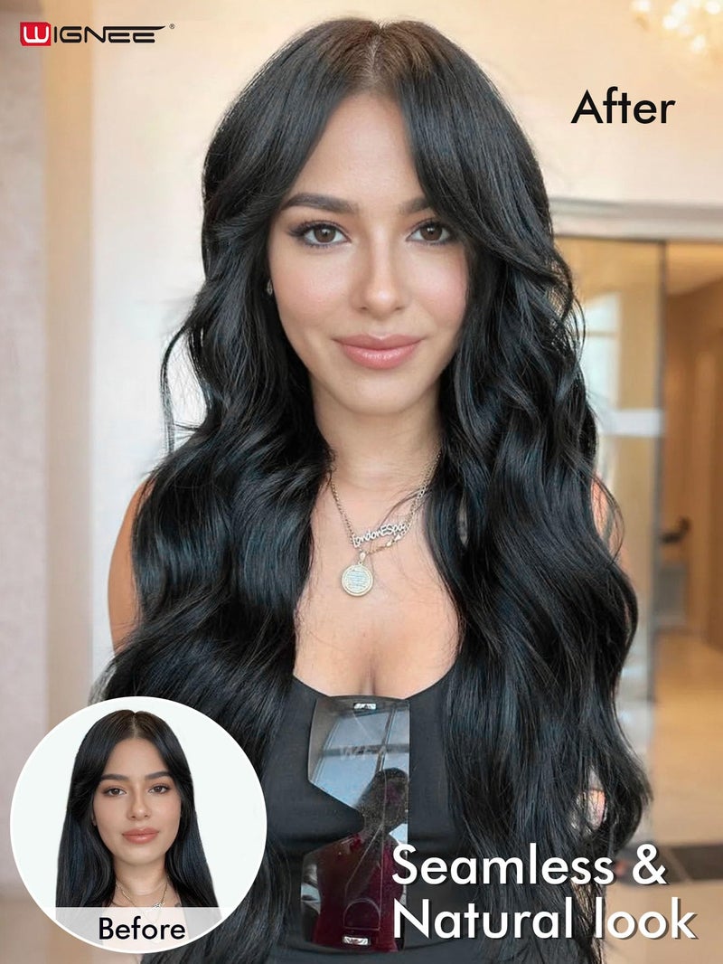 WIGNEE Glueless Butterfly OVO Weft Hair Extensions Human Hair 100% Remy Hair Weft Black Hair Extensions Human Hair 18 Inch Invisible Genius Micro Bead Real Human Hair Extensions for Strong Volume(1B) - Image 4
