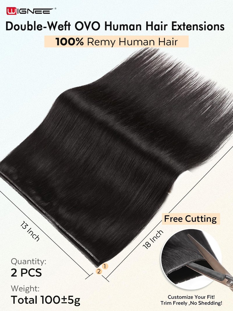 WIGNEE Glueless Butterfly OVO Weft Hair Extensions Human Hair 100% Remy Hair Weft Black Hair Extensions Human Hair 18 Inch Invisible Genius Micro Bead Real Human Hair Extensions for Strong Volume(1B) - Image 2