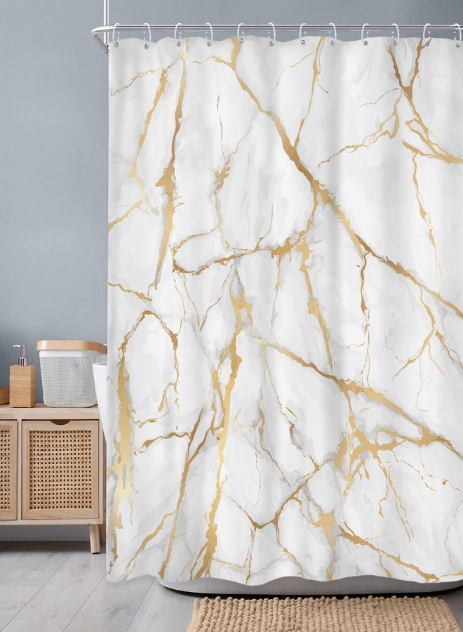 Newsely White and Gold Marble Shower Curtain 60Wx72H Inch Abstract Modern Crack Luxury Texture Ink Liquid Geometric Shower Curtain Bathroom Set Unique Waterproof Bath Decoration Accessories Home Decor - Image 2