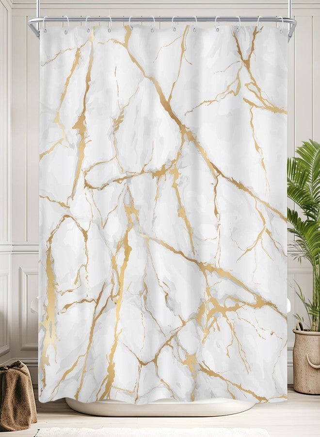 Newsely White and Gold Marble Shower Curtain 60Wx72H Inch Abstract Modern Crack Luxury Texture Ink Liquid Geometric Shower Curtain Bathroom Set Unique Waterproof Bath Decoration Accessories Home Decor - Image 1