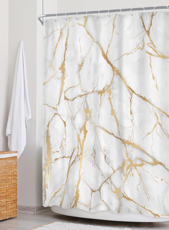 Newsely White and Gold Marble Shower Curtain 60Wx72H Inch Abstract Modern Crack Luxury Texture Ink Liquid Geometric Shower Curtain Bathroom Set Unique Waterproof Bath Decoration Accessories Home Decor - Image 3