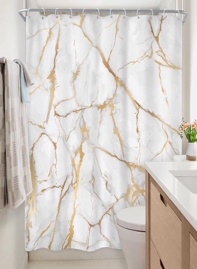Newsely White and Gold Marble Shower Curtain 60Wx72H Inch Abstract Modern Crack Luxury Texture Ink Liquid Geometric Shower Curtain Bathroom Set Unique Waterproof Bath Decoration Accessories Home Decor - Image 4