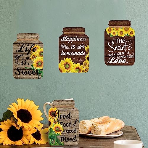 YILOUR 4 Pieces Kitchen Wall Decor Mason Jar Set, Wooden Kitchen Dining Room Signs Country Wall Art Farmhouse Tiered Tray Decor 7.1 * 4.7Inch (Sunflower) - Image 4