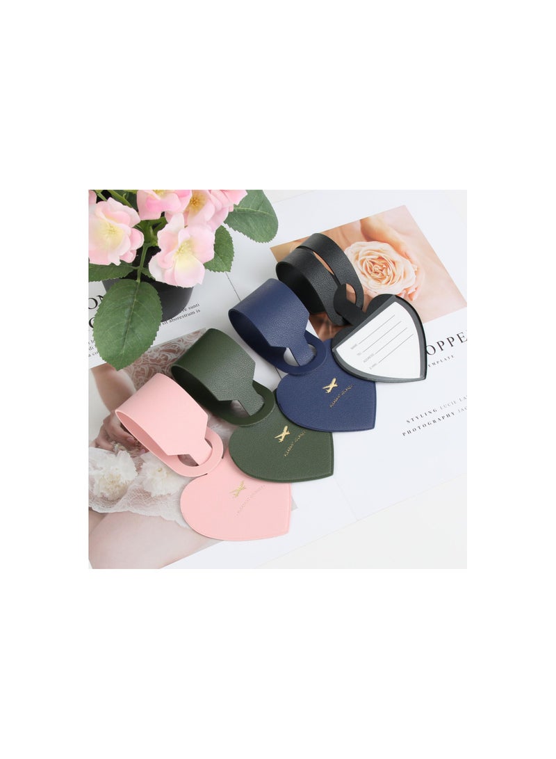 SOLARAE PU Leather Waterproof Luggage Tags with Adjustable Straps, Personalized Heart Design Baggage Labels Set for Travel Accessories (4 Colors) - Ideal for Suitcases and Flight Identification. - Image 4