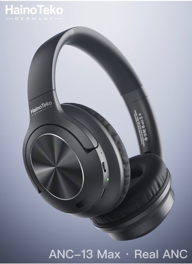 Haino Teko - HainoTeko ANC-13 Max Wireless Bluetooth Headphones with Real Active Noise Cancellation High-Resolution Audio and Multi Functional Button Control Black - Image 1