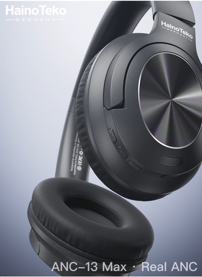 Haino Teko - HainoTeko ANC-13 Max Wireless Bluetooth Headphones with Real Active Noise Cancellation High-Resolution Audio and Multi Functional Button Control Black - Image 1