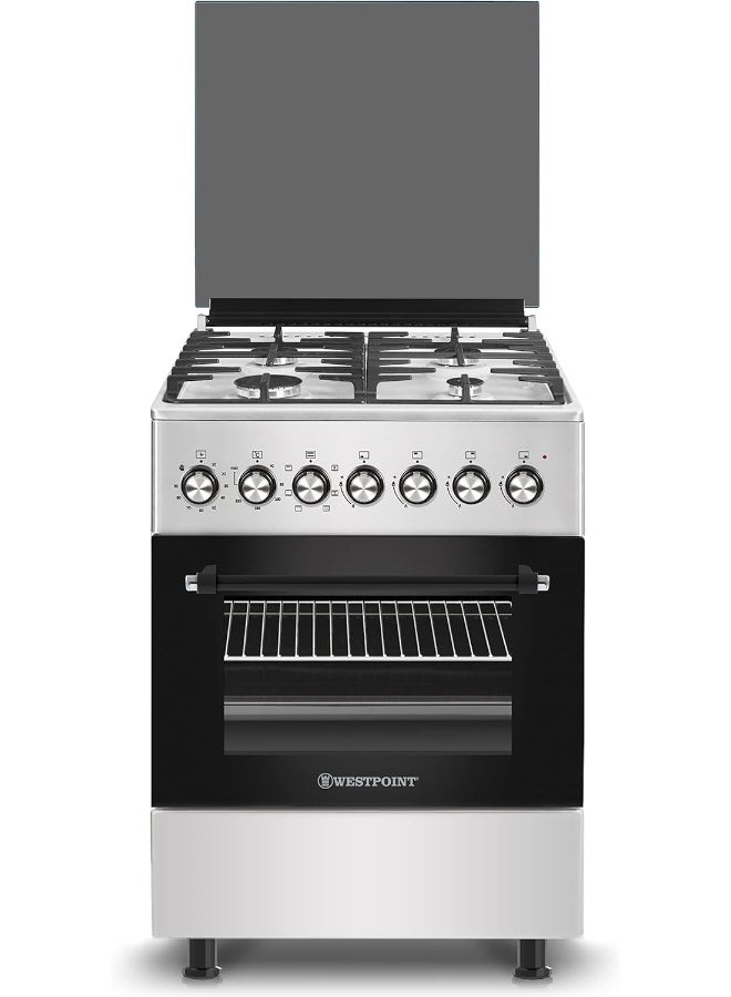 Westpoint 60X60 Freestanding Cooker With 4 Burners, Auto Ignition, Full Safety, Oven with Fan Function, Grill, Turnspit, Grid, Timer, Oven Tray, WCER-6640G0I 4 WCER-6640G0I Silver/Black - Image 1