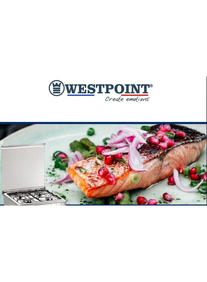 Westpoint 60X60 Freestanding Cooker With 4 Burners, Auto Ignition, Full Safety, Oven with Fan Function, Grill, Turnspit, Grid, Timer, Oven Tray, WCER-6640G0I 4 WCER-6640G0I Silver/Black - Image 4