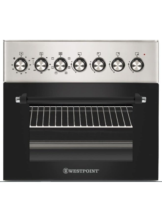 Westpoint 60X60 Freestanding Cooker With 4 Burners, Auto Ignition, Full Safety, Oven with Fan Function, Grill, Turnspit, Grid, Timer, Oven Tray, WCER-6640G0I 4 WCER-6640G0I Silver/Black - Image 3