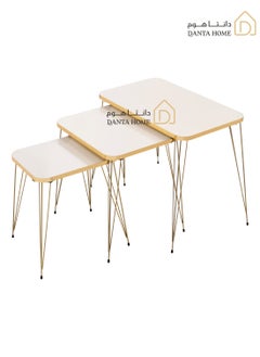 DANTA HOME 3 Piece Coffee And Tea Serving Table Set, A Distinctive Addition To Your Hospitality Style And Home Decor - Beige/Gold  - Image 2