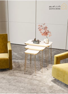 DANTA HOME 3 Piece Coffee And Tea Serving Table Set, A Distinctive Addition To Your Hospitality Style And Home Decor - Beige/Gold  - Image 3