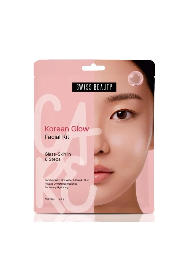 Swiss Beauty Swiss Beauty Care Korean Glow Facial Kit | 6-Steps For Glass-Skin | Adds Instant Radiance | Fades Dark Spots | Clarifies & Nourishes | With Kakadu Plum & Rice | 49g