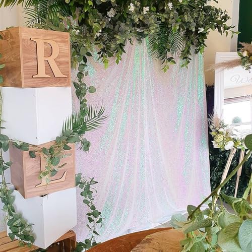 SoarDream White Iridescent Sequin Backdrop Curtains 4 Pcs 2ftx8ft Wedding Stage Background Backdrop Glitter Fabric Backdrop Drape - Image 5