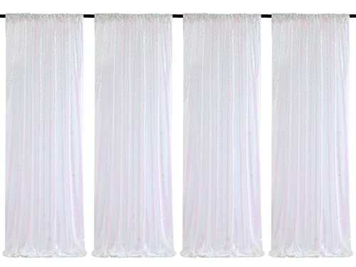 SoarDream White Iridescent Sequin Backdrop Curtains 4 Pcs 2ftx8ft Wedding Stage Background Backdrop Glitter Fabric Backdrop Drape - Image 1