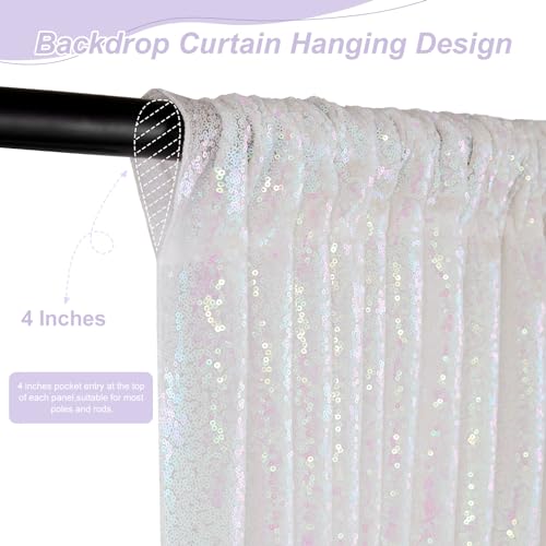 SoarDream White Iridescent Sequin Backdrop Curtains 4 Pcs 2ftx8ft Wedding Stage Background Backdrop Glitter Fabric Backdrop Drape - Image 4