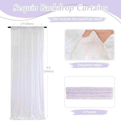 SoarDream White Iridescent Sequin Backdrop Curtains 4 Pcs 2ftx8ft Wedding Stage Background Backdrop Glitter Fabric Backdrop Drape - Image 3