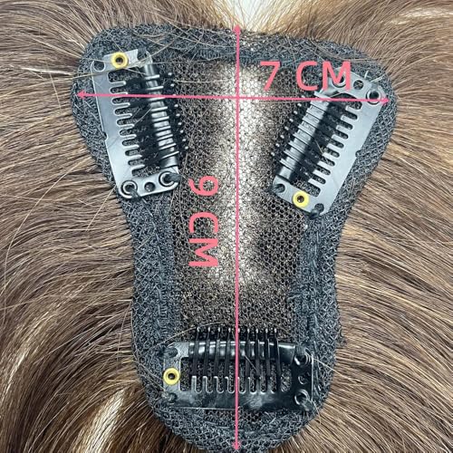 ANEMONE Hand-woven Lace Human Hair Toppers with Air Bangs Fringe Clip In Brazilian Natural Hairpieces Women Straight Cover Grey Hair Loss (7 * 9 Brown Air Bangs) - Image 5