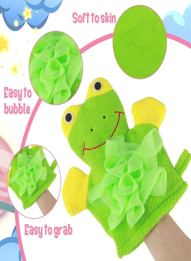 Wanmu Bath Gloves Loofah for Kids, 2 Pcs Cute Animal Kids Sponges Shower Gloves Loofah Colorful Exfoliating Body Scrubber for Baby Gentle Soft and Easy to Lather (Blue Bear, Green Frog) - Image 3