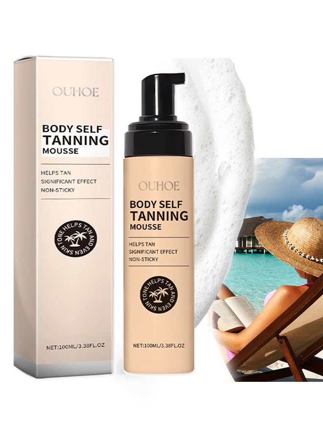 OUHOE Body Self Tanner Mousse - Tanning Accelerator Made With Natural & Organic Ingredients, Self Tanning Mousse For Fake Tan, Sunless Tanner For All Skin, Tanning Foam For Streak Free Finish 100ml - Image 1