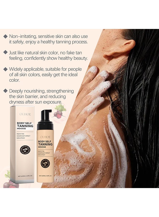 OUHOE Body Self Tanner Mousse - Tanning Accelerator Made With Natural & Organic Ingredients, Self Tanning Mousse For Fake Tan, Sunless Tanner For All Skin, Tanning Foam For Streak Free Finish 100ml - Image 5