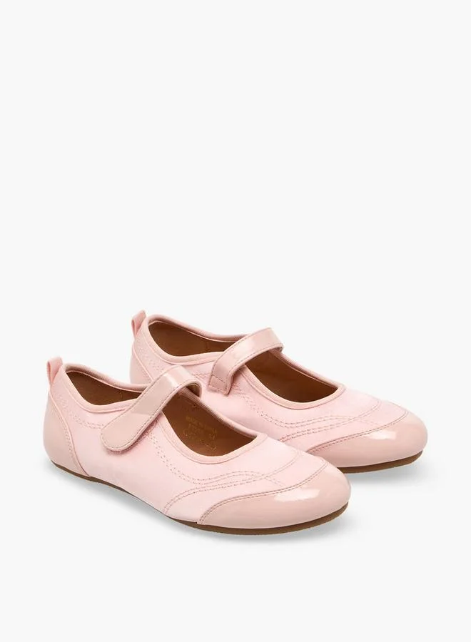 Girls Stitch Detail Hook & Loop School Mary Jane Shoes